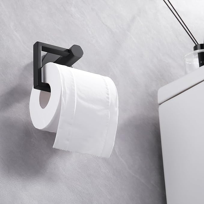 GERZWY Bathroom Toilet Paper Holder Stainless Steel Paper Towel Dispenser Tissue Roll Hanger Wall Mounted, Matte Black