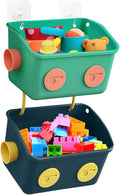 Bath Toy Storage Organizer Basket, 2 Pack Cute Robot Bathtub Shower Toy Organizer, Wall Mounted Hanging Bath Toy Holder with Hooks, for Tub Laundry