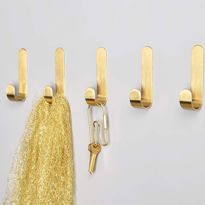 Bathroom Towel Hook, Shower Kitchen Wall Hanging Hooks, No Drill,Brass, Adhesive Hooks, 2-Pack