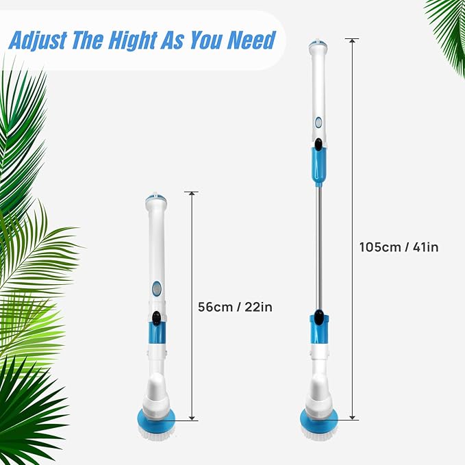 Electric Spin Scrubber 3200RPM Cordless Cleaning Brush - Adjustable Extension Handle (56cm to 105cm), Cordless Power Shower Scrubber with 3 Brush Head for Bathroom, Tub, Tile, Floor