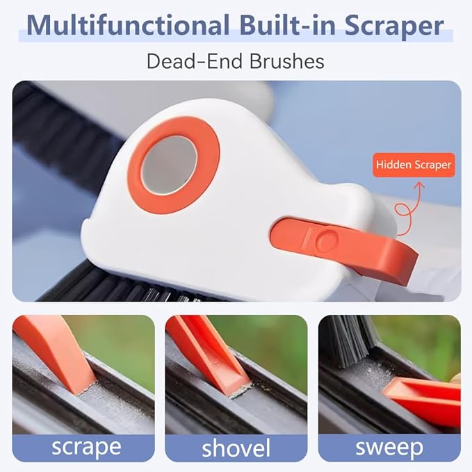 2 in 1 Groove Cleaning Brush, Window Track Cleaning Tools with Hard Bristles and Hidden Scraper, Crevice Brush for Sliding Door Track, Window Seal and Sill (Gray)