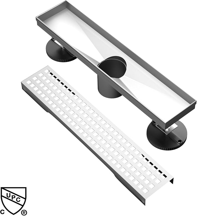 12 Inch Linear Drain Shower Rectangular Floor Drain with Removable Square Hole Cover and Hair Catcher, Long Shower Drains 304 Stainless Steel CUPC Certified (Brushed Nickel)