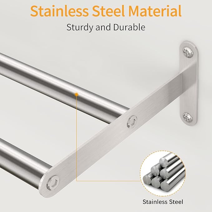 Double Towel Bar, MKO 24Inch Towel Racks for Bathroom, Stainless Steel Towel Rods for Bathroom Wall, Brushed Nickel