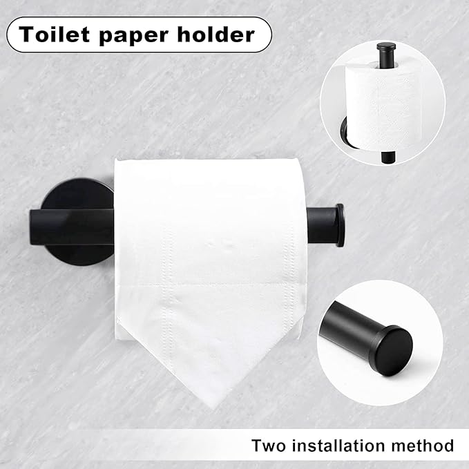 10Pcs Bath Towel Bar Set, Includes 23.6 & 16 Inch Towel Bars, Hooks, Rings & Toilet Paper Holder - Black