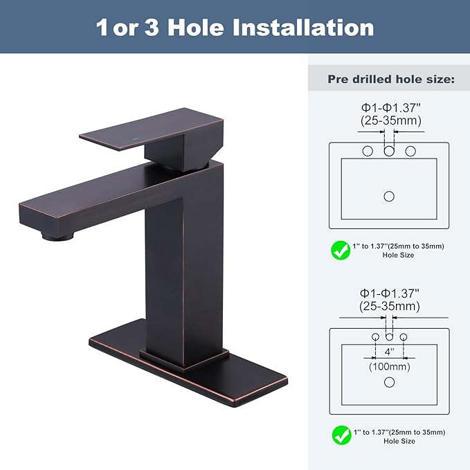 ARCORA Bathroom Faucets for Sink 3 Hole 1 Hole Oil Rubbed Bronze Bathroom Faucet Single Handle Lavatory Vanity Faucet with Deck Plate and Pop Up Drain