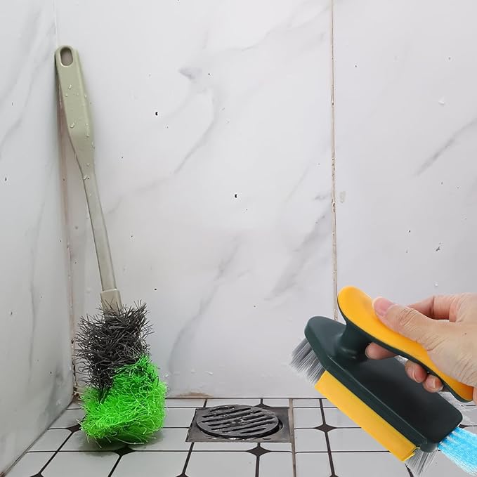VICASKY Groove Gap Cleaning Brush for Small Spaces, Long Handle Bathroom Floor Scrubber, Sink and Window Track Scrub Brush for Crevice and Corner Cleaning, 1pcs Yellow-Green