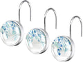 12 Pcs Spa Blue Eucalyptus Shower Curtain Hooks - Decorative Shower Curtain Hooks Rings Set - Farmhouse Stainless Steel Round Resin Shower Rings Hangers for Summer Bathroom Rods Decor