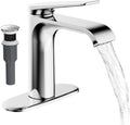 JOMOO Waterfall Bathroom Faucets, Modern Single Handle Bathroom Sink Faucet for 1 or 3 Holes, Washbasin Faucet with Deck, Pop-up Drain and Supply Hoses