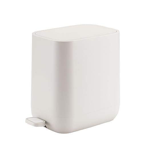 1.85 Gallons 7 Liters Slim Small Kitchen Trash Can with Lid Soft Close Dust Bin Step Pedal Garbage Waste Home Bathroom Office ABS Smooth Washable Cubo de Basura Cocina Ivory