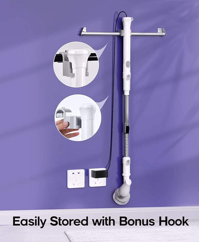 Electric Spin Scrubber, Power Shower Scrubber for Cleaning with 60mins Long Worktime, 44in Adjustable 3 Replaceable Brush Heads, Tile, Floor, Bathtub