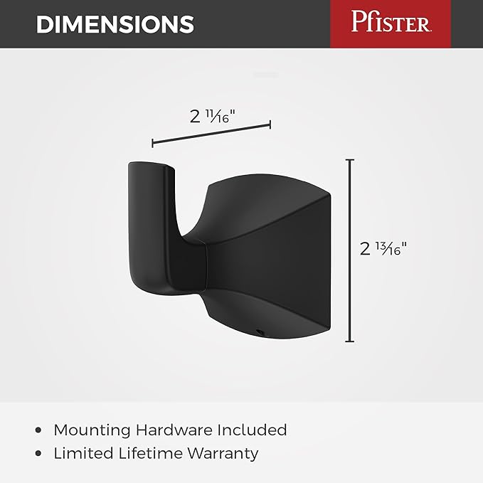 Pfister Bruxie Towel Hook, Bathroom Towel Hook, Wall-Mounted, Screw-in, Matte Black Finish, BRHBIE0B