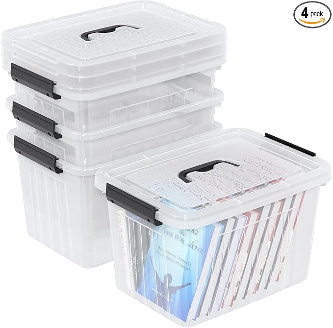 18 Quart Clear Plastic Storage Box with Handle, Latching Bins with Lid, 4 Packs