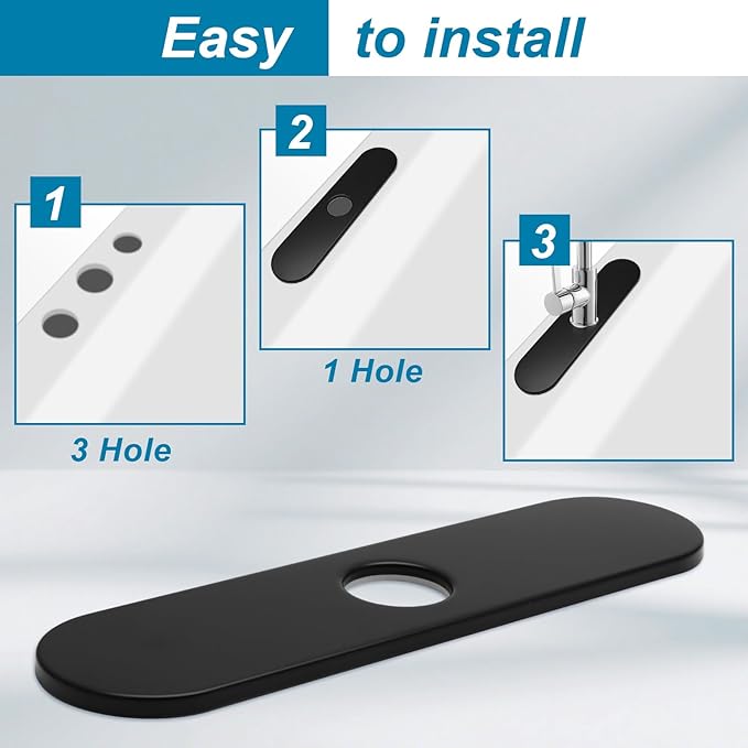 BokWin 10-Inch Faucet Deck Plate, Stainless Steel Sink Hole Cover in Black, Quick Installation for Single Hole Faucet to Cover Unused Holes on Kitchen or Bathroom Sink
