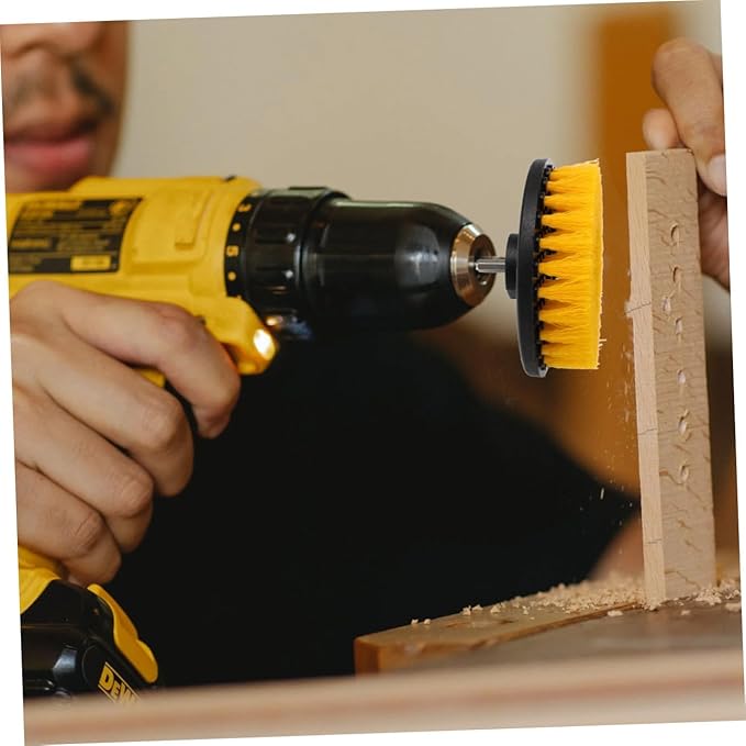 Electric Drill Brush Replacement Heads 5-Inch Round Yellow Scrub Brush Set for Home Cleaning Tools, Sturdy Drill Attachment for Kitchen and Floor Surfaces, Portable Household