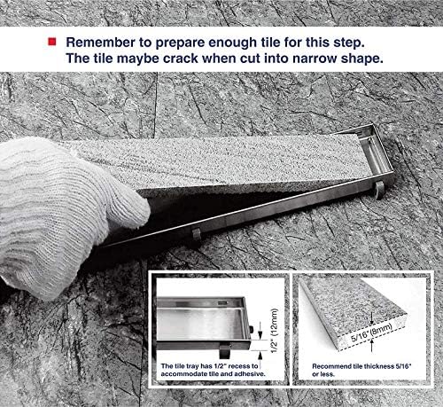 Neodrain 36-Inch Offset Linear Shower Drain with Tile Insert Grate Cover, Brushed 304 Stainless Steel Rectangle Side Outlet Shower Floor Drain, Adjustable Leveling Foot, Hair Strainer/Catcher