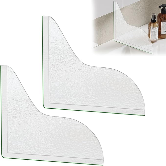 2 Pack Splash Guard for Bathtub,Acrylic Self-Adhesive Shower Corner Water Guard,Silicone Bathroom Shower Splash Guards to Keep Water in Bath,Easy to Install