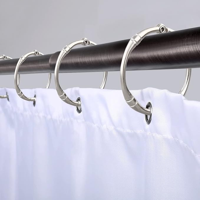 Shower Curtain Hooks, Rustproof Decorative Shower Curtain Rings Metal Round Shower Hooks for Bathroom Shower Rod, 12 Pack (Nickel)