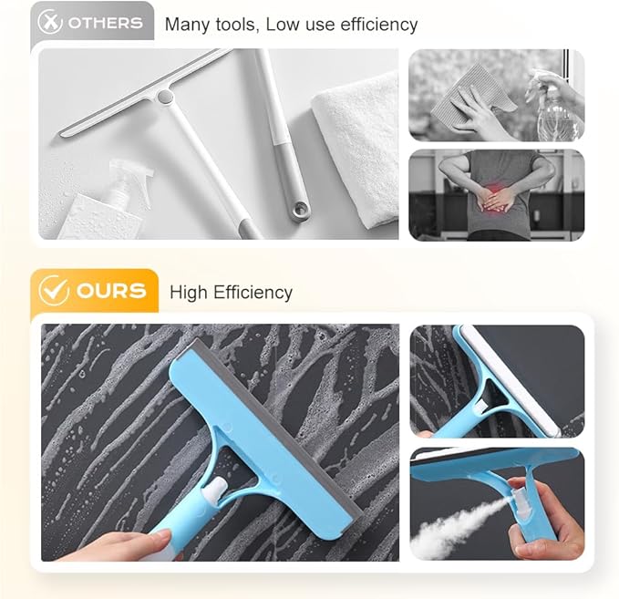3 in 1 Window Cleaning Scraper, 2025 Upgraded Window Squeegee with Spray, Squeegee for Shower Glass, Glass Scraper All Purpose Window Cleaner Tool for Car, Home, Kitchen,Bathrooms Window (Yellow)