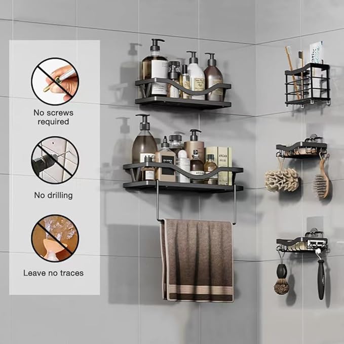 12 pcs Shower Caddy Adhesive Replacement Shower Shelf Rack Adhesive Strips No Drilling Organizer Hooks Stickers