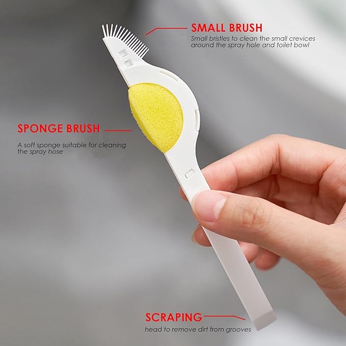 3 Pack Cleaning Brushes, 5.51in Crevice Cleaning Brush, Toilet Dedicated Clean Brush, Multi- Scrubber for Shower Tiles, Kitchen Grout, Corners, Includes Curved Sponge, Scraper