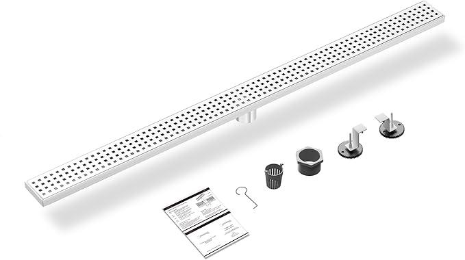 304 Stainless Steel Shower Drain, Removable Grate & Hair Catcher Bathroom Floor Drain with Waterproof Design for Tile Floor, CUPC Compliant (Punch, 48 Inch)