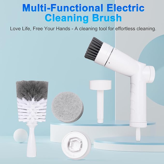 Electric Spin Scrubber, Cordless Cleaning Brush Scrubber for Home, 340RPM Per Mins 3 Replaceable Brush Heads More Than 40 Mins Work Time 360Rotating 3 Speed Adjustment for