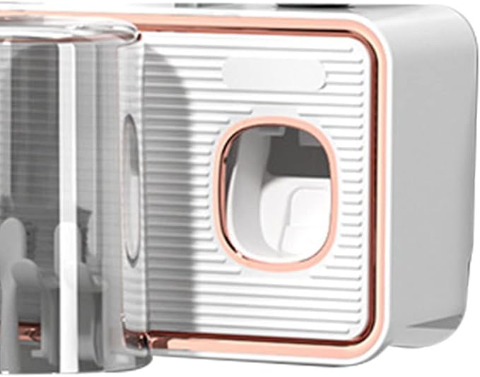 Toothbrush Holder with Toothpaste Dispenser, Wall Mounted Tooth Brush Organizer with 2 Brush Slots, Self Adhesive Toothbrush Holder for Shower (White)