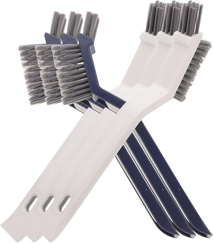 Uonlytech 6pcs Crevice Cleaning Brush and Floor Scrub Brush Set, Hard Bristle Bathroom and Kitchen Scrubber for Tile, Shower, Toilet Gaps, Multi-use Household Cleaning Tool, Blue and White