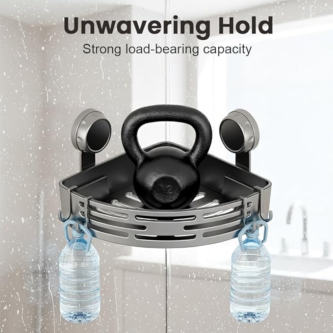 Triangle Suction Cup Corner Shelves No Drilling Bathroom Storage Rack, 2026 New Corner Shower Shelf Suction Cup Shower Caddy Corners Organizer Storage Rack Adhesive with Towel Bar (Gray double-layer)