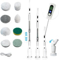 Electric Spin Scrubber with LCD Display,Shower Scrubber with Long Handle,Cordless Power Cleaning Brush with 8 Brush Heads, Electric Scrubber for Bathroom Kitchen Cleaning,IPX7 Waterproof