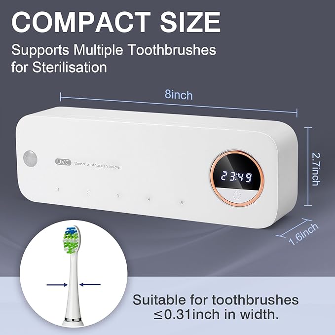 GFBEBDVToothbrush Cleaner, Electric Toothbrush Holder, Rechargeable Bathroom Wall Mounted Toothbrush Holder with Fan Drying and Timer, Holds 5 Toothbrushes and 1 Razor, Fits 99% of Toothbrushes.