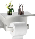 Wall Mounted Toilet Paper Holder with Shelf, Brushed Nickel Bathroom Tissue Roll Holder Storage Organizer for Phone, Book, Plant, Extra Roll, Easy Mount Hardware Included