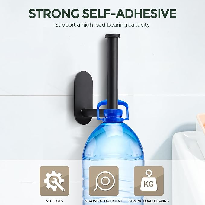 2 Pack Adhesive Toilet Roll Holder Stand - Matte Black SUS304 Stainless Steel, Rustproof Toilet Paper Holder No Drilling Tissue Holder for Kitchen Bathroom Wall Mount Bathroom Tissue Holder