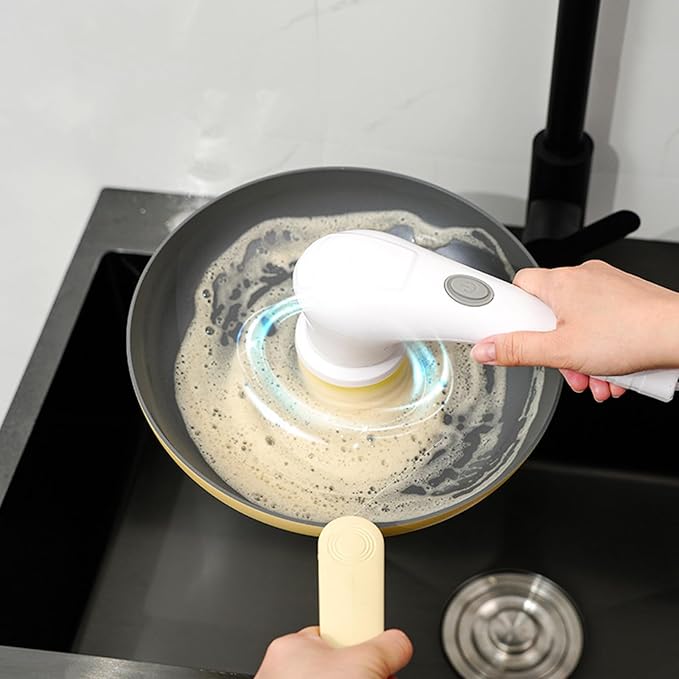 Generic Electric Rechargeable Cleaning Tools Electric Cleaning Brush for Bathroom Electric Cleaner with 5 Replaceable Shower Cleaning Brush Heads for Wall, Tile, Bathtub, Window, White