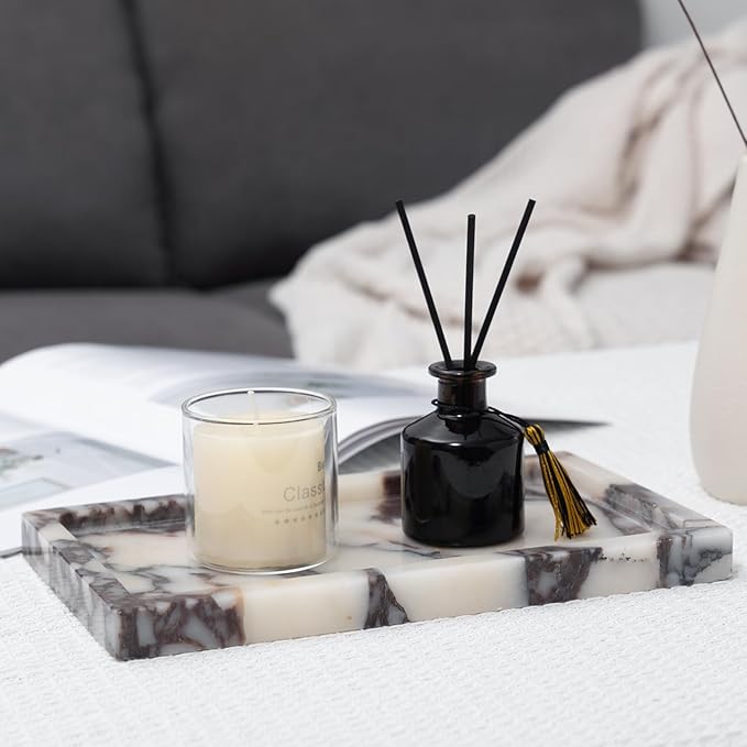 Calacatta Viola Marble Trays 10"x6" Rectangular - Vanity & Desk Organizer Set, Stone Serving Platter for Jewelry/Perfume