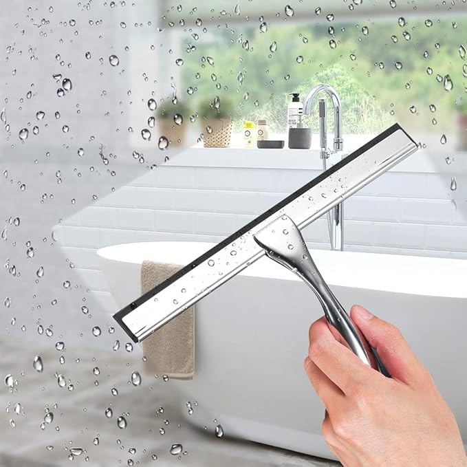 Shower Squeegees Stainless Steel Glass/Window/Mirror Squeegee Water Vapor Removal All-Purpose Squeegee with Suction Cup Hook Holder