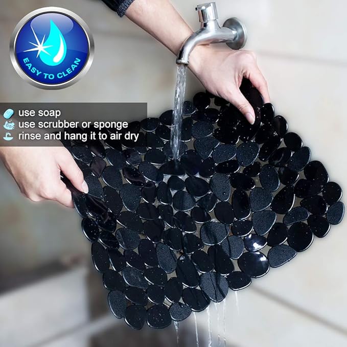 Bligli Pebble Sink Mat for Stainless Steel/Ceramic Sinks, 2 Pack PVC Sink Protectors Mats for Bottom of Kitchen Sink, Dish Drying Mat for Dishes and Glassware, 15.7 x 11.8 inch, Black