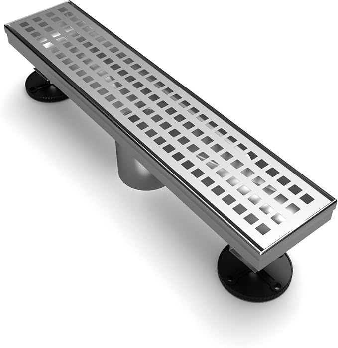 12 Inch Linear Drain Shower Rectangular Floor Drain with Removable Square Hole Cover and Hair Catcher, Long Shower Drains 304 Stainless Steel CUPC Certified (Brushed Nickel)