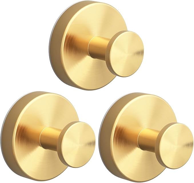 2026 Suction Cup Hooks for Shower, Towel, Window, Bathroom, Wreath, Kitchen, Class Door, Mirror, No-Tools No-Drill Removable Heavy Duty up to 15 lbs Hook Holders (3 Pack, Gold)