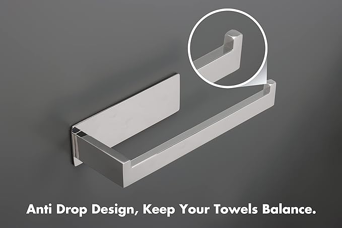 Hand Towel Holder, Strong Self Adhesive Hand Towel Ring, Thicken SUS304 Stainless Steel Hand Towel Bar/Rack, No Drilling Modern Hand Towel Hanger (Polish Chrome, 9 in)