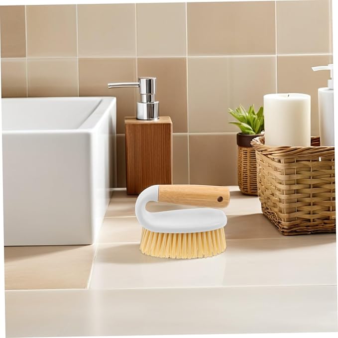Heavy-Duty Bathroom Scrubber with Wooden Handle Multi-Function Crevice Brush for Grout and Tile Cleaning Stiff Bristles for Shower Floors Kitchen and Bathroom Deep Cleaning