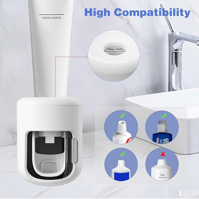 Toothbrush Holder 4-Pack with 1 Toothpaste Dispenser, Dustproof Electric Toothbrush Holder Wall Mounted Adhesive Toothbrush Heads Organizer for Bathroom, Family & Travel(No Drilling)