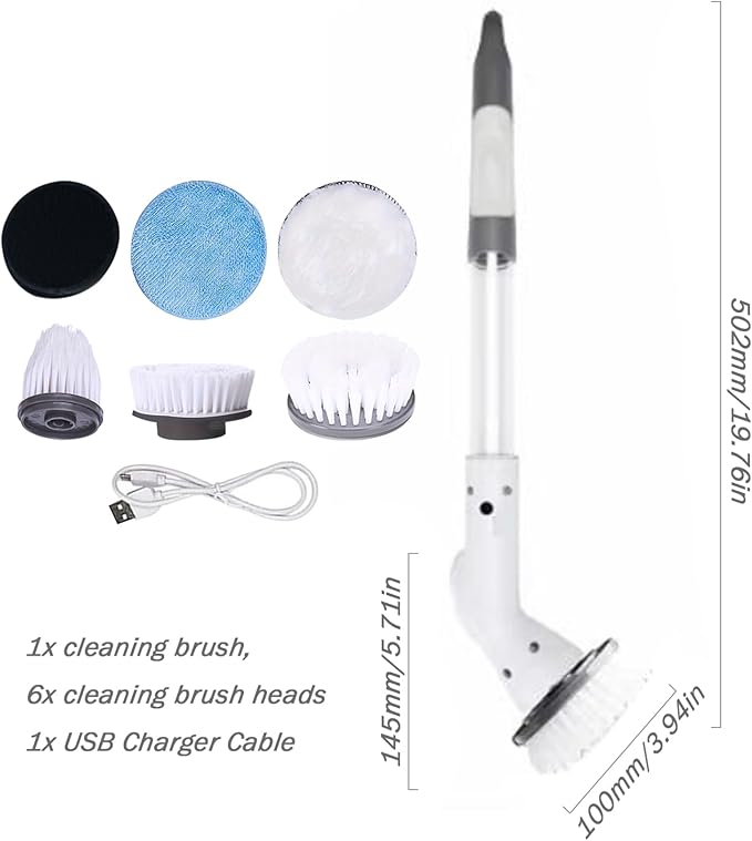 Kitchen Brushes, Electric Cleaning Brush Cordless Electric Spin Scrubber with Adjustable Stretchable Arm and 6 Replacement Brush Heads Spin Scrubber for Tile Floor Cleaning Tool, Set 1