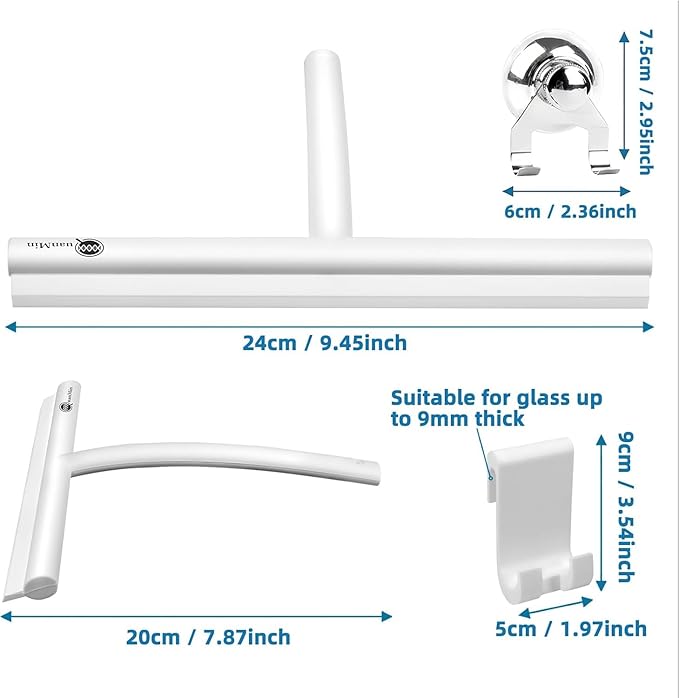 All-Purpose Squeegee Scrubber with Silicone Blade - 9 Inch Multi-Use Glass Wiper for Shower, Bathroom, Garage | Tile, Marble & Glass Cleaning Tool (White)