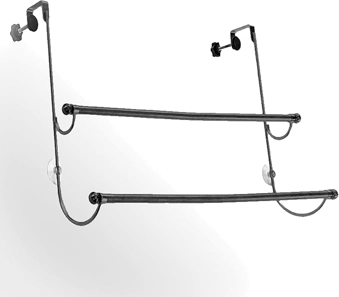 Insieme 29 x16 Inch Towel Rack for Over Glass Shower Wall or Glass Shower Enclosure (Frameless or Frames up to 1.6" Thick). Easy Do-It-Yourself Assembly - 2 Tier - Black - Stainless Steel - No Rust