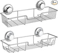 iPEGTOP Strong Suction Cup Shower Caddy Bath Shelf Storage with 4 Side Hooks, Combo Organizer Basket for Shampoo, Conditioner, Soap, Razor Bathroom Accessories, Chrome, 2 Count