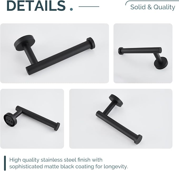 Toilet Paper Holder Matte Black, Angle Simple Stainless Steel Bathroom Tissue Dispenser, Toilet Roll Hanger for Wall