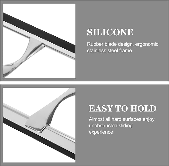 PRETYZOOM Glass Door Squeegee and Window Squeegee 10-inch Stainless Steel Blade with Nail-Free Adhesive Hook for Shower Doors Bathroom Mirrors Car Glass Cleaning