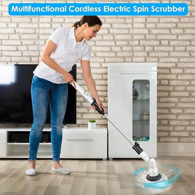 2022 Upgraded Rechargeable Cordless Electric Spin Scrubber Cleaning Brush with 3 Replaceable Brush Heads for Bathroom & Tile Tub Floor