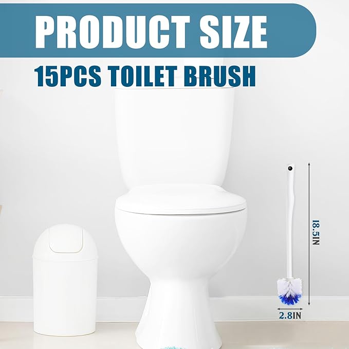 15 Pcs 18.5 Inch Toilet Bowl Cleaner Brush Bathroom Long Plastic Handled Cleaning Scrubber with Hook Hole Without Holder for Household Cleaning (Blue,White)